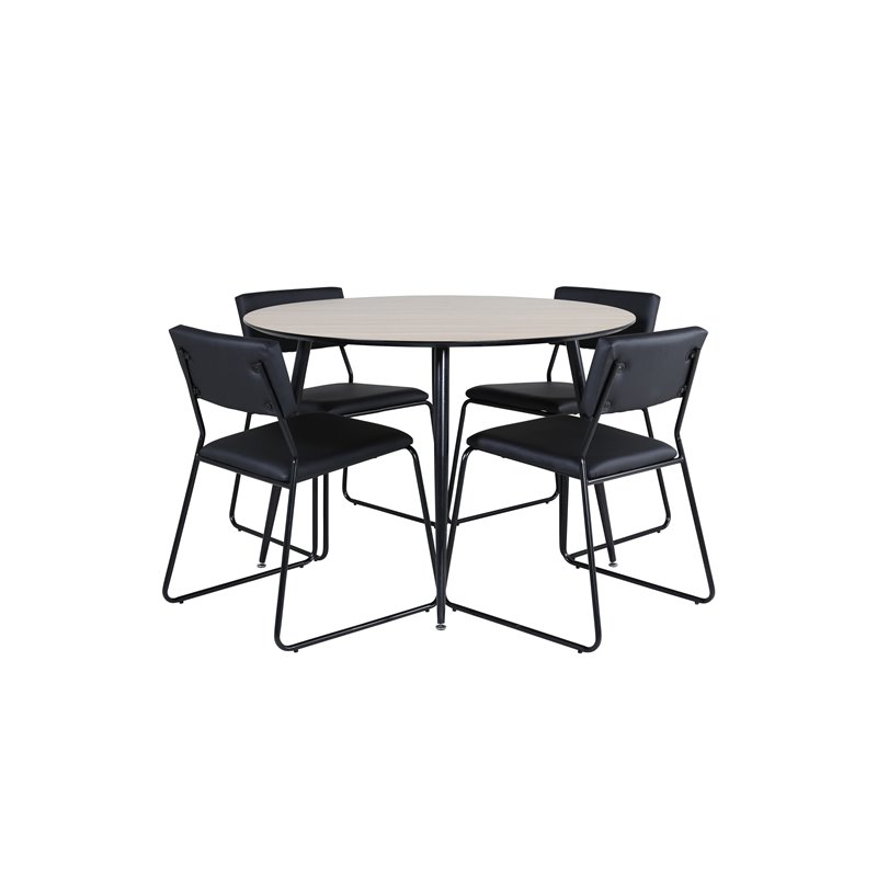 Silar Dining Table - Round 100 cm - "Wood Look" Melamine / Black Legs+Kenth Chair - Black / Black PU_4