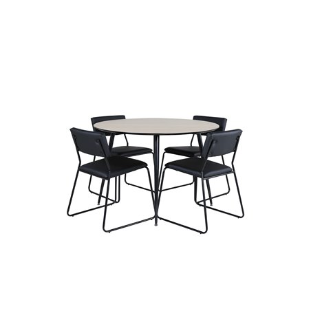 Silar Dining Table - Round 100 cm - "Wood Look" Melamine / Black Legs+Kenth Chair - Black / Black PU_4