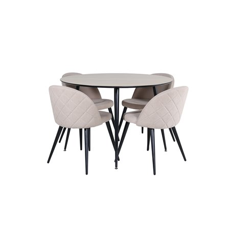 Silar Spisebord - Rundt 100 cm - "Wood Look" Melamin / Sorte Ben + Velvet Stitch es Chair - Sort / Beige Stof (Polyester li