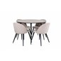 Silar Dining Table - Round 100 cm - "Wood Look" Melamine / Black Legs+Velvet Stitches Chair - Black / Beige Fabric (Polyester li