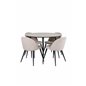 Silar Dining Table - Round 100 cm - "Wood Look" Melamine / Black Legs+Velvet Stitches Chair - Black / Beige Fabric (Polyester li