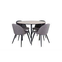 Silar Dining Table - Round 100 cm - "Wood Look" Melamine / Black Legs+Velvet Stitches Chair - Black / Grey Micro Fibre_4