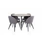 Silar Dining Table - Round 100 cm - "Wood Look" Melamine / Black Legs+Velvet Stitches Chair - Black / Grey Micro Fibre_4