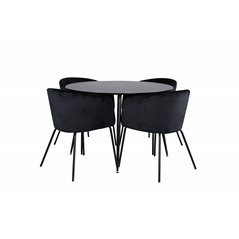 Silar Dining Table - Round 100 cm - Black Melamine / Black Legs+Berit Chair - Black / Black Velvet_4