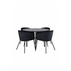 Silar Dining Table - Round 100 cm - Black Melamine / Black Legs+Berit Chair - Black / Black Velvet_4