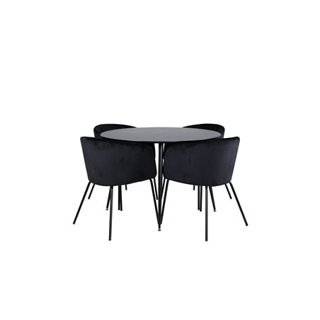 Silar Dining Table - Round 100 cm - Black Melamine / Black Legs+Berit Chair - Black / Black Velvet_4