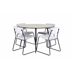 Silar Dining Table - Round 100 cm - "Wood Look" Melamine / Black Legs+Kenth Chair - Black / Light Grey Velvet_4