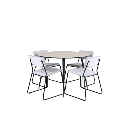 Silar Dining Table - Round 100 cm - "Wood Look" Melamine / Black Legs+Kenth Chair - Black / Light Grey Velvet_4