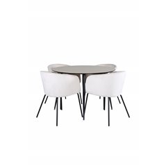 Silar Dining Table - Round 100 cm - "Wood Look" Melamine / Black Legs+Berit Chair - Black / Beige Velvet_4