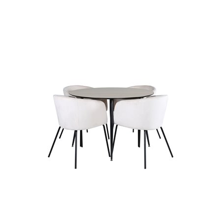 Silar Dining Table - Round 100 cm - "Wood Look" Melamine / Black Legs+Berit Chair - Black / Beige Velvet_4