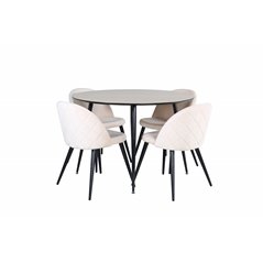 Silar Dining Table - Round 100 cm - "Wood Look" Melamine / Black Legs+Velvet Stitches Chair - Black / Beige Velvet_4