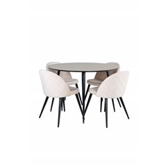 Silar Dining Table - Round 100 cm - "Wood Look" Melamine / Black Legs+Velvet Stitches Chair - Black / Beige Velvet_4