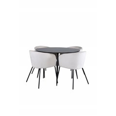 Silar Dining Table - Round 100 cm - Black Melamine / Black Legs+Berit Chair - Black / Beige Velvet_4