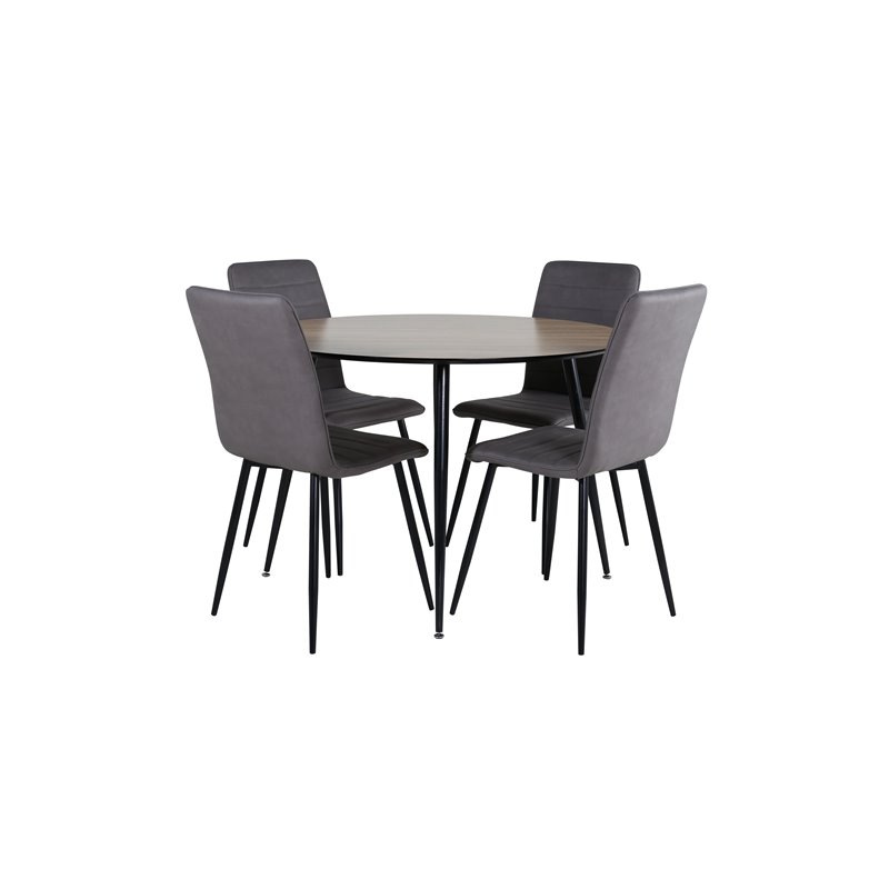 Silar Dining Table - Round 100 cm - "Wood Look" Melamine / Black Legs+Windu Lyx Chair - Black / Grey Micro Fibre_4