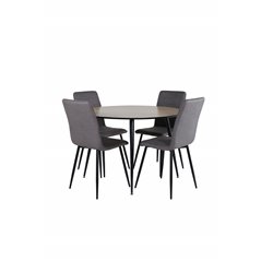 Silar ruokapöytä - pyöreä 100 cm - "Wood Look" Melamiini / mustat jalat + Windu Lyx tuoli - musta / harmaa mikrokuitu_4