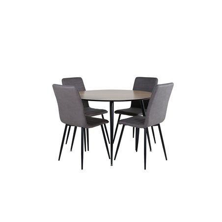 Silar ruokapöytä - pyöreä 100 cm - "Wood Look" Melamiini / mustat jalat + Windu Lyx tuoli - musta / harmaa mikrokuitu_4