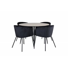 Silar Dining Table - Round 100 cm - "Wood Look" Melamine / Black Legs+Berit Chair - Black / Black Velvet_4