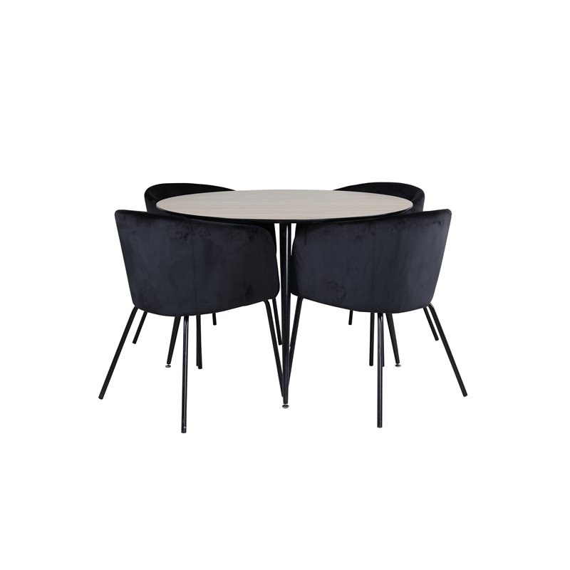 Silar Dining Table - Round 100 cm - "Wood Look" Melamine / Black Legs+Berit Chair - Black / Black Velvet_4