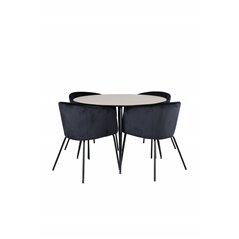 Silar Dining Table - Round 100 cm - "Wood Look" Melamine / Black Legs+Berit Chair - Black / Black Velvet_4