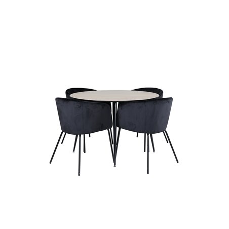 Silar Dining Table - Round 100 cm - "Wood Look" Melamine / Black Legs+Berit Chair - Black / Black Velvet_4