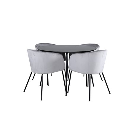 Silar ruokapöytä - pyöreä 100 cm - musta melamiini / mustat jalat + Berit tuoli - musta / vaaleanharmaa Velvet_4