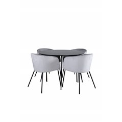 Silar Dining Table - Round 100 cm - Black Melamine / Black Legs+Berit Chair - Black / Light Grey Velvet_4