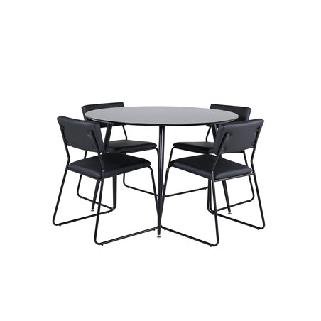 Silar Dining Table - Round 100 cm - Black Melamine / Black Legs+Kenth Chair - Black / Black PU_4