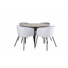 Silar Dining Table - Round 100 cm - "Wood Look" Melamine / Black Legs+Berit Chair - Black / Light Grey Velvet_4