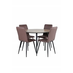 Silar Dining Table - Round 100 cm - "Wood Look" Melamine / Black Legs+Windu Lyx Chair - Black / Brown Micro Fibre_4