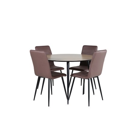 Silar Dining Table - Round 100 cm - "Wood Look" Melamine / Black Legs+Windu Lyx Chair - Black / Brown Micro Fibre_4