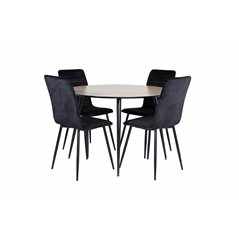 Silar Dining Table - Round 100 cm - "Wood Look" Melamine / Black Legs+Windu Lyx Chair - Black / Black Velvet_4
