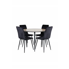 Silar Dining Table - Round 100 cm - "Wood Look" Melamine / Black Legs+Windu Lyx Chair - Black / Black Velvet_4