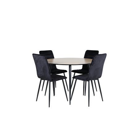 Silar ruokapöytä - pyöreä 100 cm - "Wood Look" Melamiini / mustat jalat + Windu Lyx tuoli - musta / musta Velvet_4