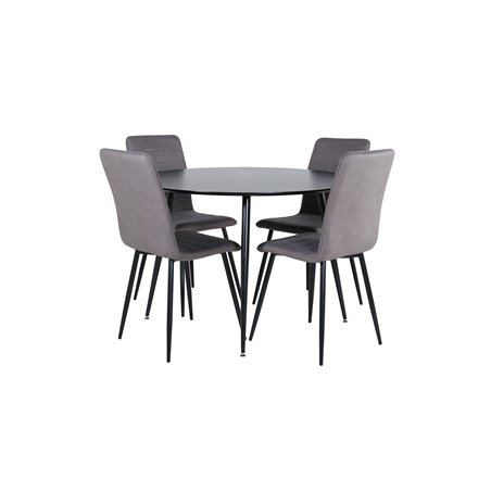 Silar ruokapöytä - pyöreä 100 cm - musta melamiini / mustat jalat + Windu Lyx tuoli - musta / harmaa mikrokuitu_4