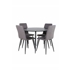 Silar Dining Table - Round 100 cm - Black Melamine / Black Legs+Windu Lyx Chair - Black / Grey Micro Fibre_4