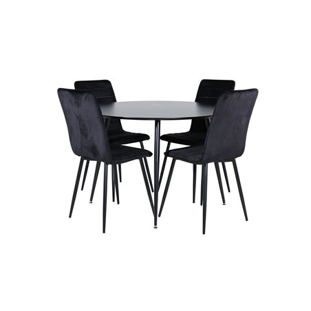 Silar Dining Table - Round 100 cm - Black Melamine / Black Legs+Windu Lyx Chair - Black / Black Velvet_4