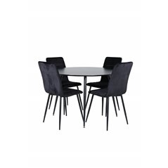 Silar Dining Table - Round 100 cm - Black Melamine / Black Legs+Windu Lyx Chair - Black / Black Velvet_4