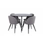 Silar Dining Table - Round 100 cm - Black Melamine / Black Legs+Velvet Stitches Chair - Black / Grey Micro Fibre_4