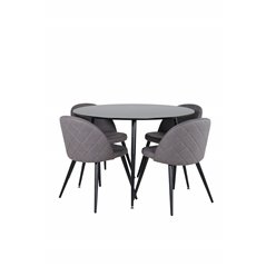 Silar Dining Table - Round 100 cm - Black Melamine / Black Legs+Velvet Stitches Chair - Black / Grey Micro Fibre_4