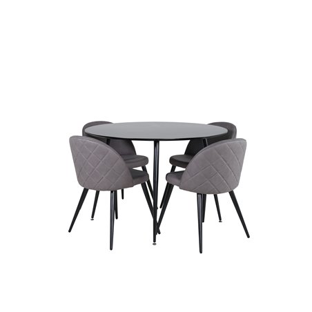 Silar Dining Table - Round 100 cm - Black Melamine / Black Legs+Velvet Stitches Chair - Black / Grey Micro Fibre_4