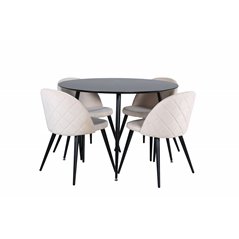 Silar Dining Table - Round 100 cm - Black Melamine / Black Legs+Velvet Stitches Chair - Black / Beige Velvet_4