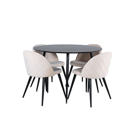 Silar Dining Table - Round 100 cm - Black Melamine / Black Legs+Velvet Stitches Chair - Black / Beige Velvet_4