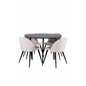 Silar Dining Table - Round 100 cm - Black Melamine / Black Legs+Velvet Stitches Chair - Black / Beige Velvet_4