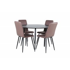 Silar Dining Table - Round 100 cm - Black Melamine / Black Legs+Windu Lyx Chair - Black / Brown Micro Fibre_4