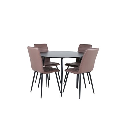 Silar Dining Table - Round 100 cm - Black Melamine / Black Legs+Windu Lyx Chair - Black / Brown Micro Fibre_4