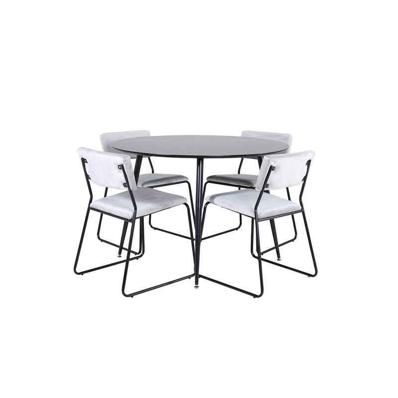 Silar Dining Table - Round 100 cm - Black Melamine / Black Legs+Kenth Chair - Black / Light Grey Velvet_4