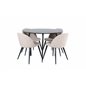 Silar Dining Table - Round 100 cm - Black Melamine / Black Legs+Velvet Stitches Chair - Black / Beige Fabric (Polyester linen )_