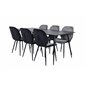 Silar Dining Table - 180 cm - Black Melamine / Black Legs+Emma Chair - Black / Black and Light Grey Black Velvet in Back Grey Ve