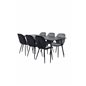 Silar Dining Table - 180 cm - Black Melamine / Black Legs+Emma Chair - Black / Black and Light Grey Black Velvet in Back Grey Ve