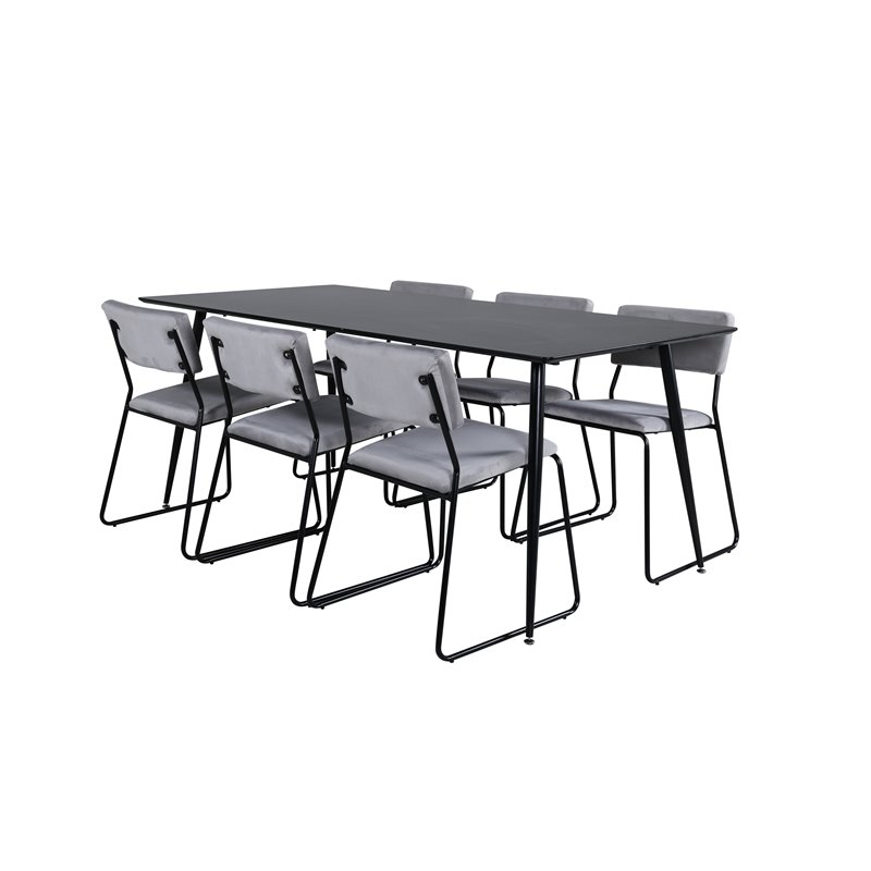 Silar Dining Table - 180 cm - Black Melamine / Black Legs+Kenth Chair - Black / Light Grey Velvet_6